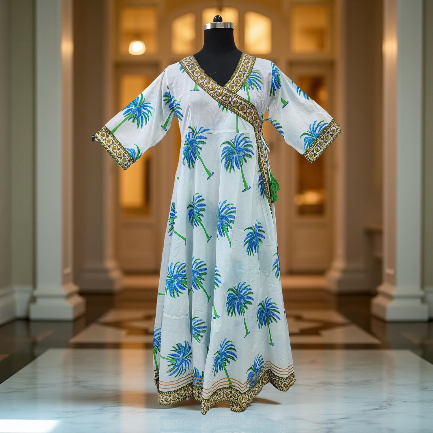 S/M Priam Printed Cotton Dress 57&quot; Long Jalabiya