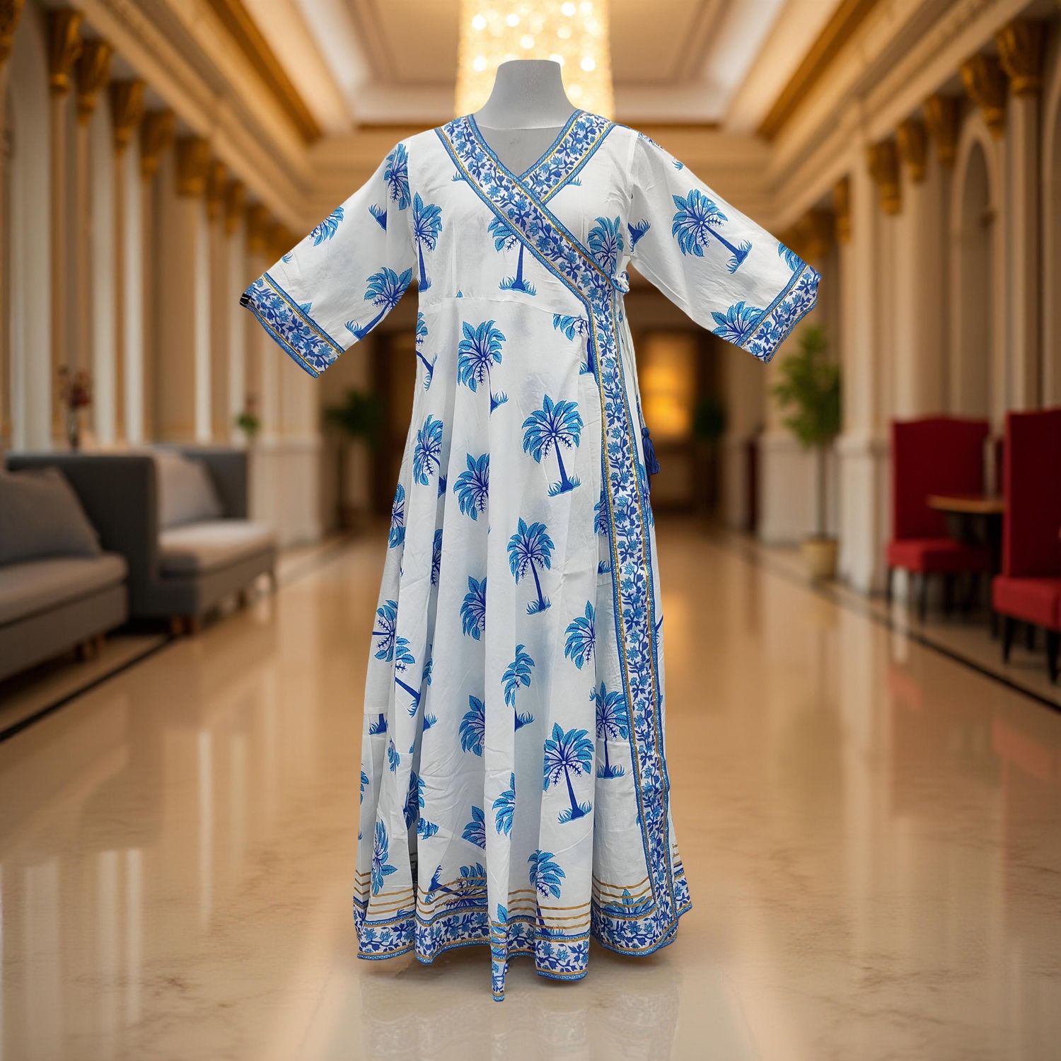 S/M Priam  Printed Cotton Dress 57&quot; Long Jalabiya