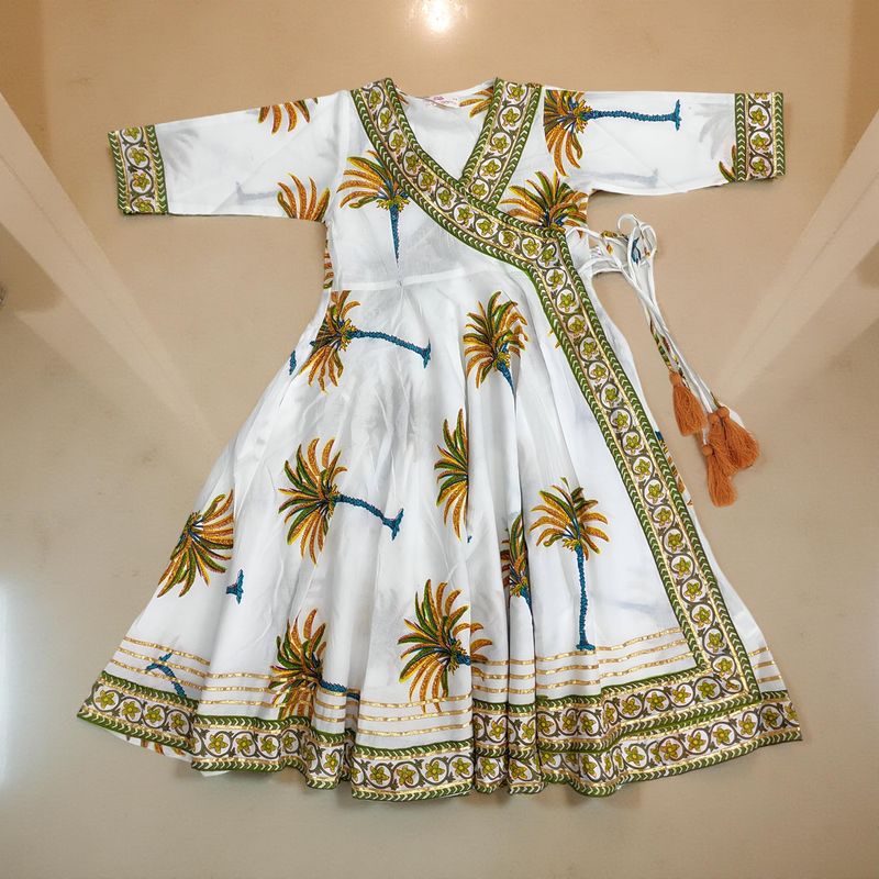 6-7 Year Priam Printed Cotton Girls Dress 38&quot; Long Jalabiya