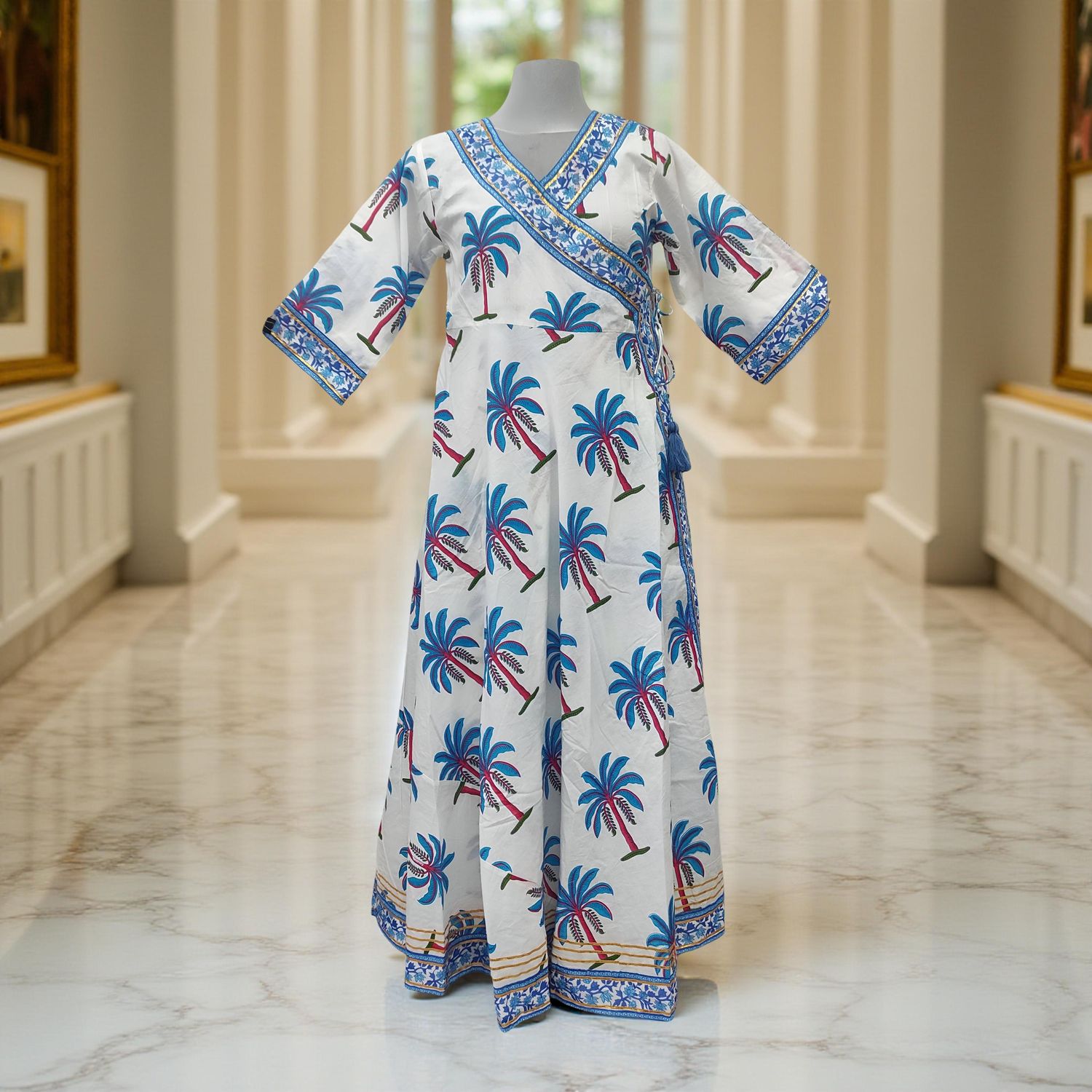 S/M Priam  Printed Cotton Dress 57&quot; Long Jalabiya