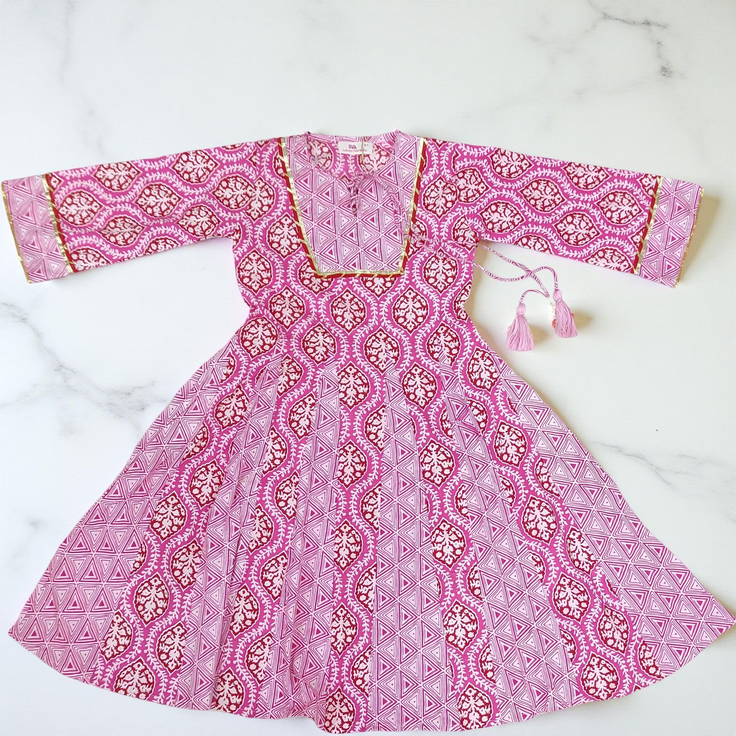 6-7 Year Priam Printed Cotton Girls Dress 38&quot; Long Jalabiya