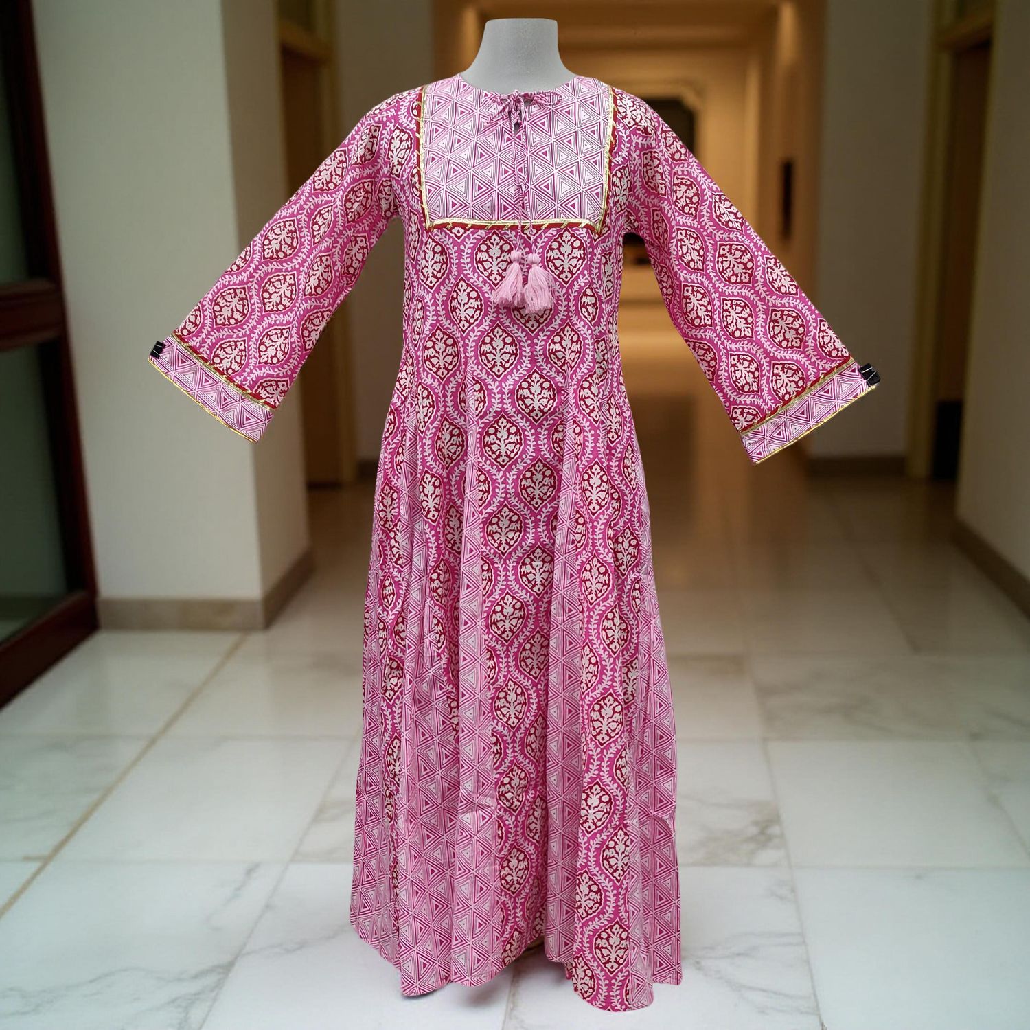 12-13 Year Priam Printed Cotton Girls Dress 50&quot; Long Jalabiya
