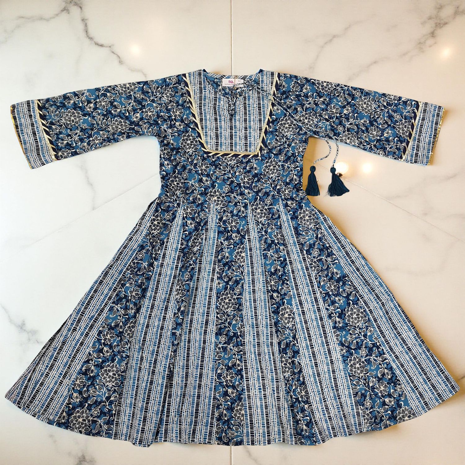 6-7 Year Priam Printed Cotton Girls Dress 38&quot; Long Jalabiya