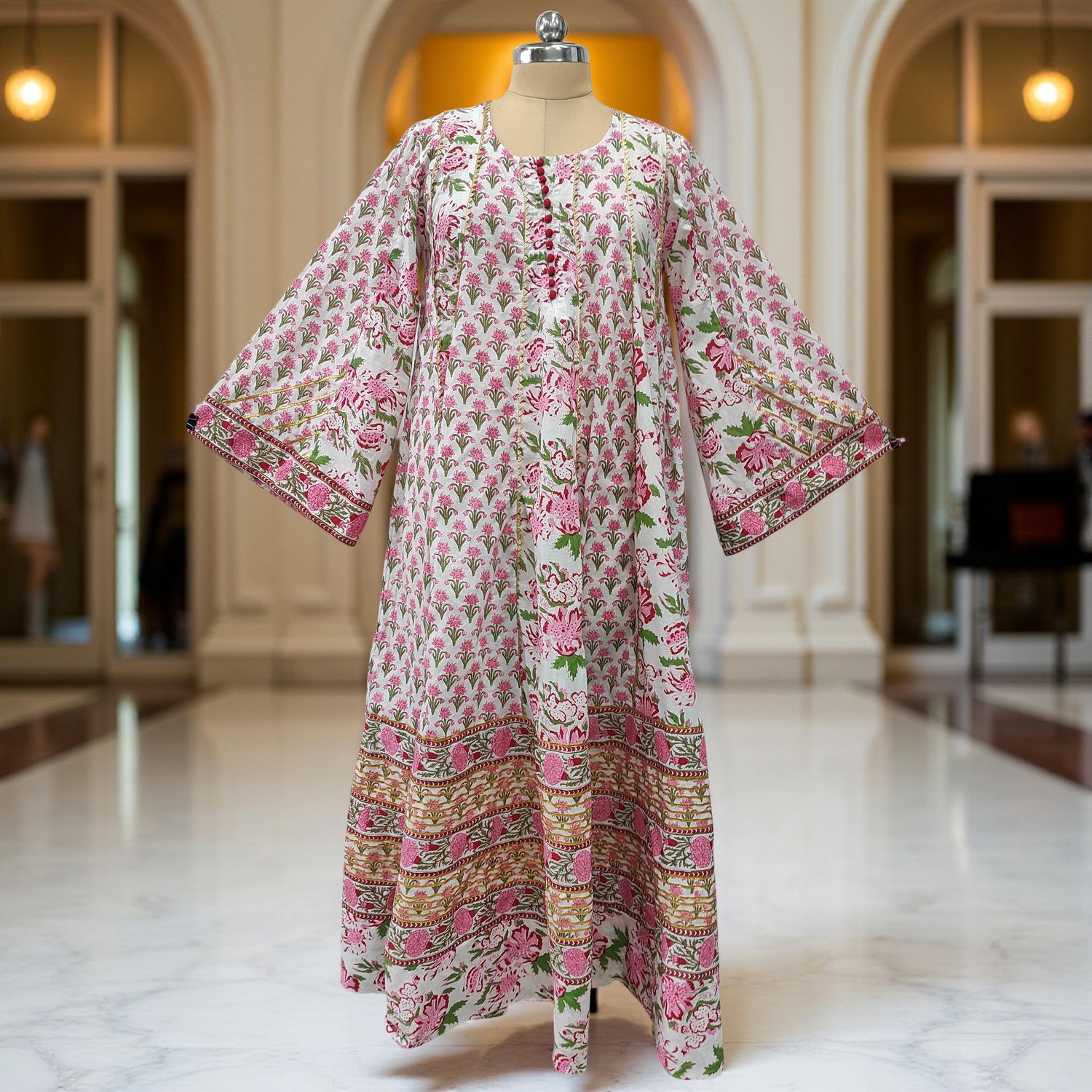 S/M Sample Printed Cotton Dress 57&quot; Long Jalabiya
