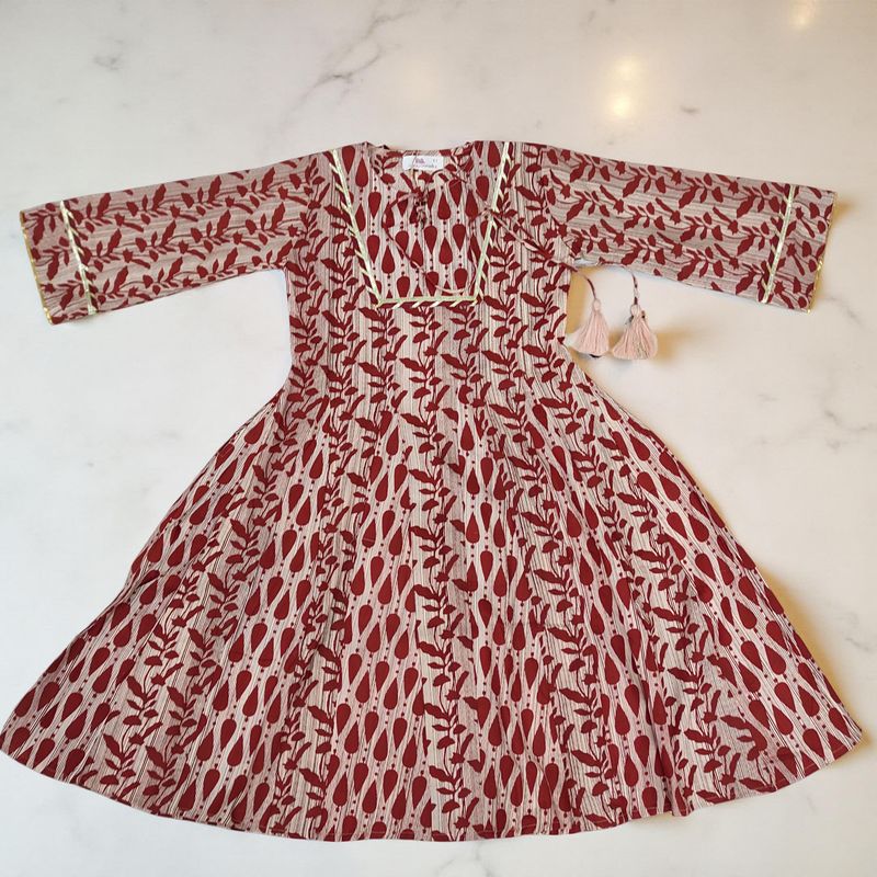 6-7 Year Priam Printed Cotton Girls Dress 38&quot; Long Jalabiya