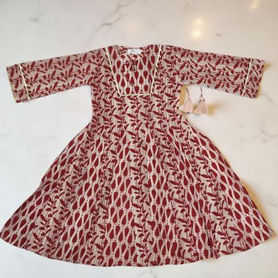 6-7 Year Priam Printed Cotton Girls Dress 38&quot; Long Jalabiya