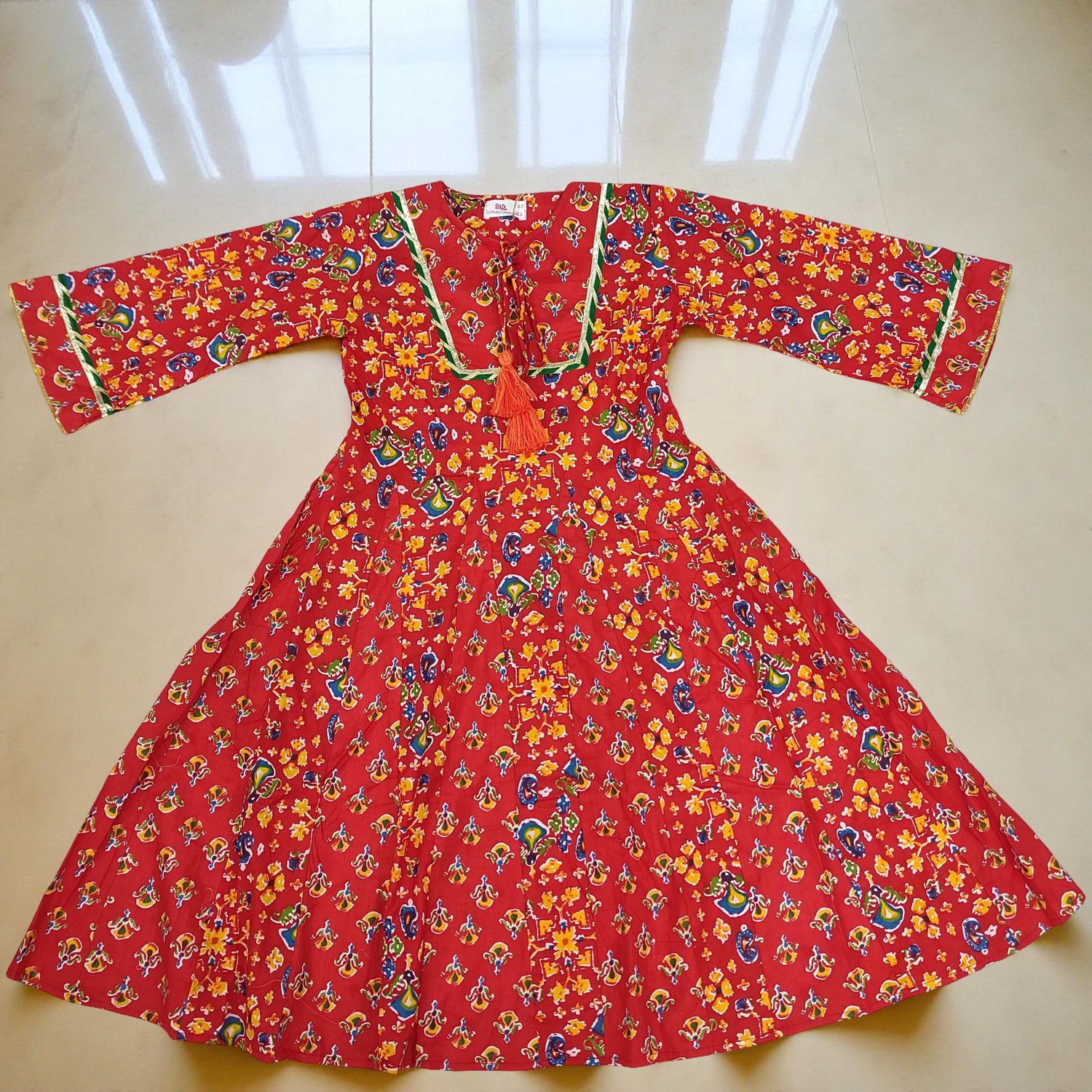 6-7 Year Anaya Printed Cotton Girls Dress 38&quot; Long Jalabiya