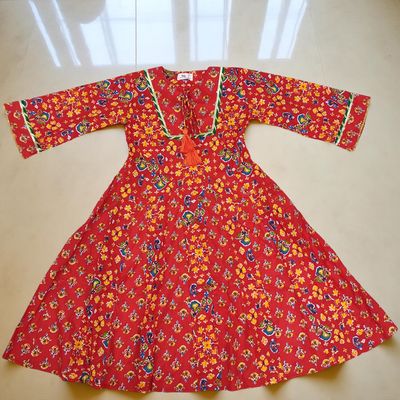 6-7 Year Anaya Printed Cotton Girls Dress 38&quot; Long Jalabiya