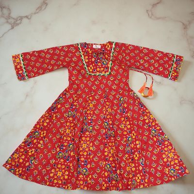 6-7 Year Anaya Printed Cotton Girls Dress 38&quot; Long Jalabiya