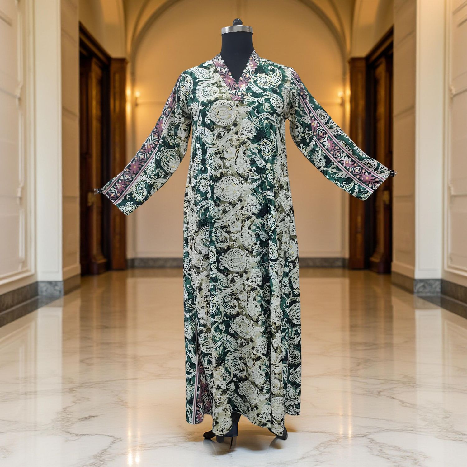 S/M Teena silk Printed Cotton Dress 57&quot; Long Jalabiya