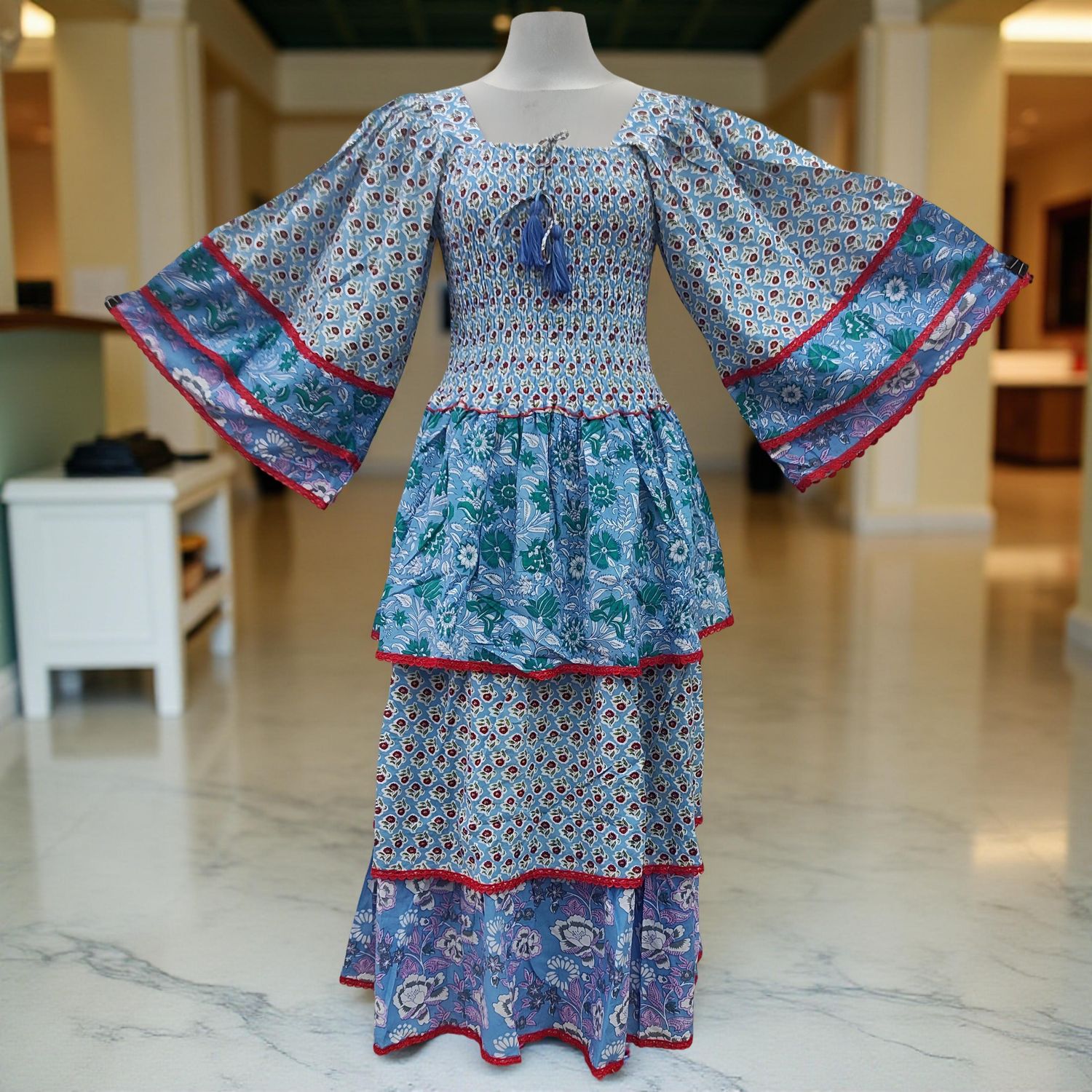 S/M Rahima Printed Cotton Dress 57&quot; Long Jalabiya