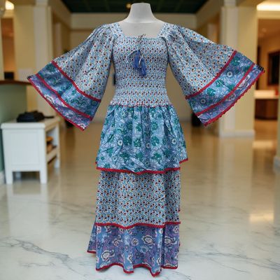L/XL Rahima Printed Cotton Dress 57&quot; Long Jalabiya