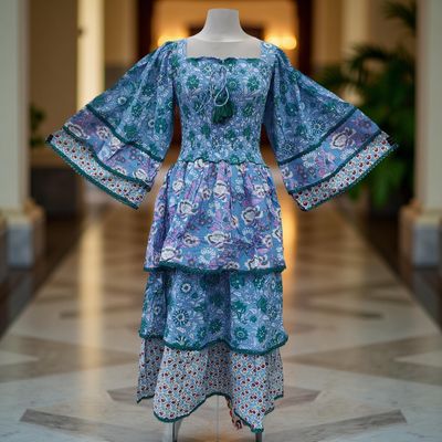 S/M Rahima Printed Cotton Dress 57&quot; Long Jalabiya