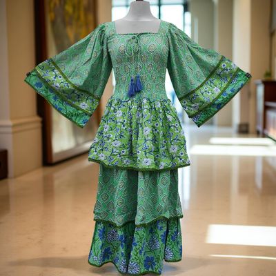 S/M Rahima Printed Cotton Dress 57&quot; Long Jalabiya