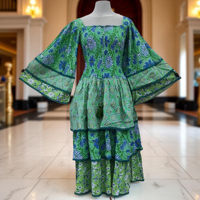 S/M Rahima Printed Cotton Dress 57&quot; Long Jalabiya