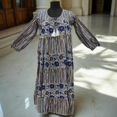 XS/S Bushra Printed Cotton Dress 54&quot; Long Jalabiya