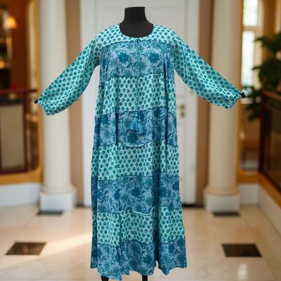 L/XL Bushra Printed Cotton Dress 57&quot; Long Jalabiya