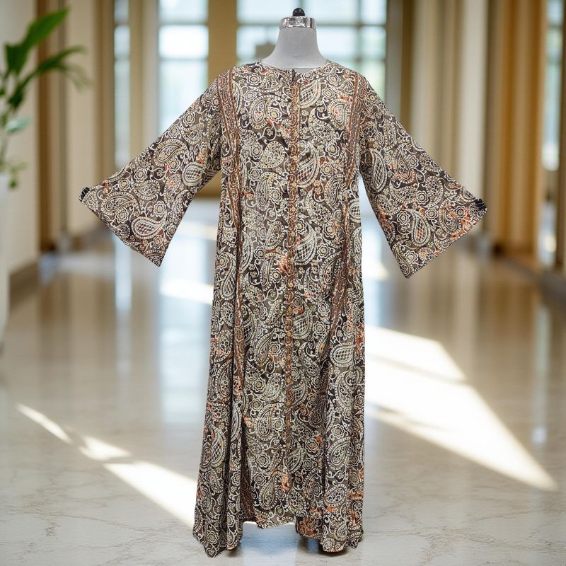 L/XL Nura Silk Printed Cotton Dress 57&quot; Long Jalabiya