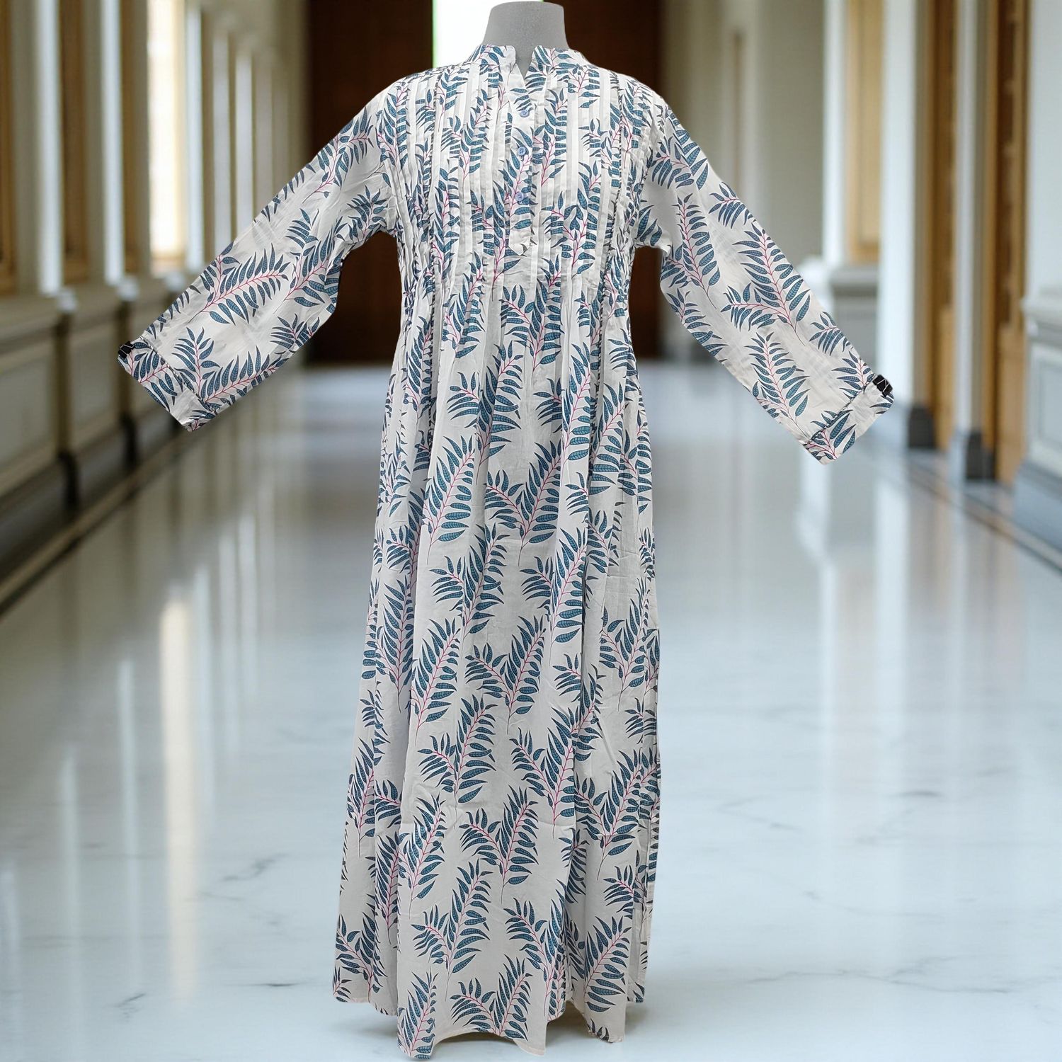 S/M Afra Printed Cotton Dress 57&quot; Long Jalabiya