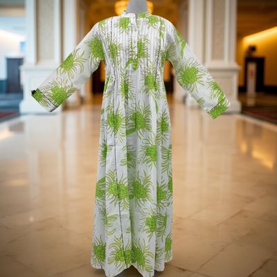 S/M Afra Printed Cotton Dress 57&quot; Long Jalabiya