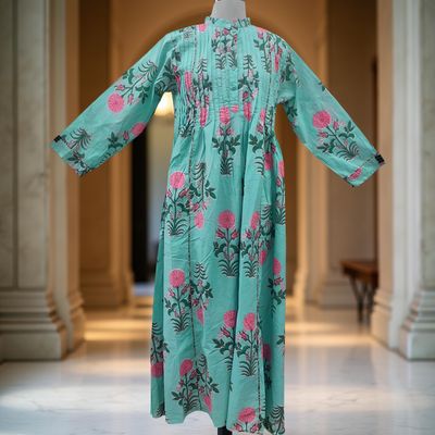 S/M Afra Printed Cotton Dress 57&quot; Long Jalabiya