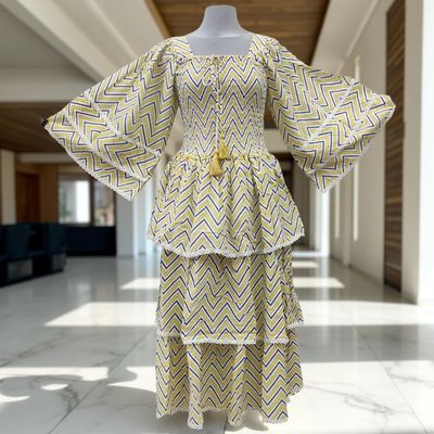 S/M Rahima Printed Cotton Dress 57&quot; Long Jalabiya