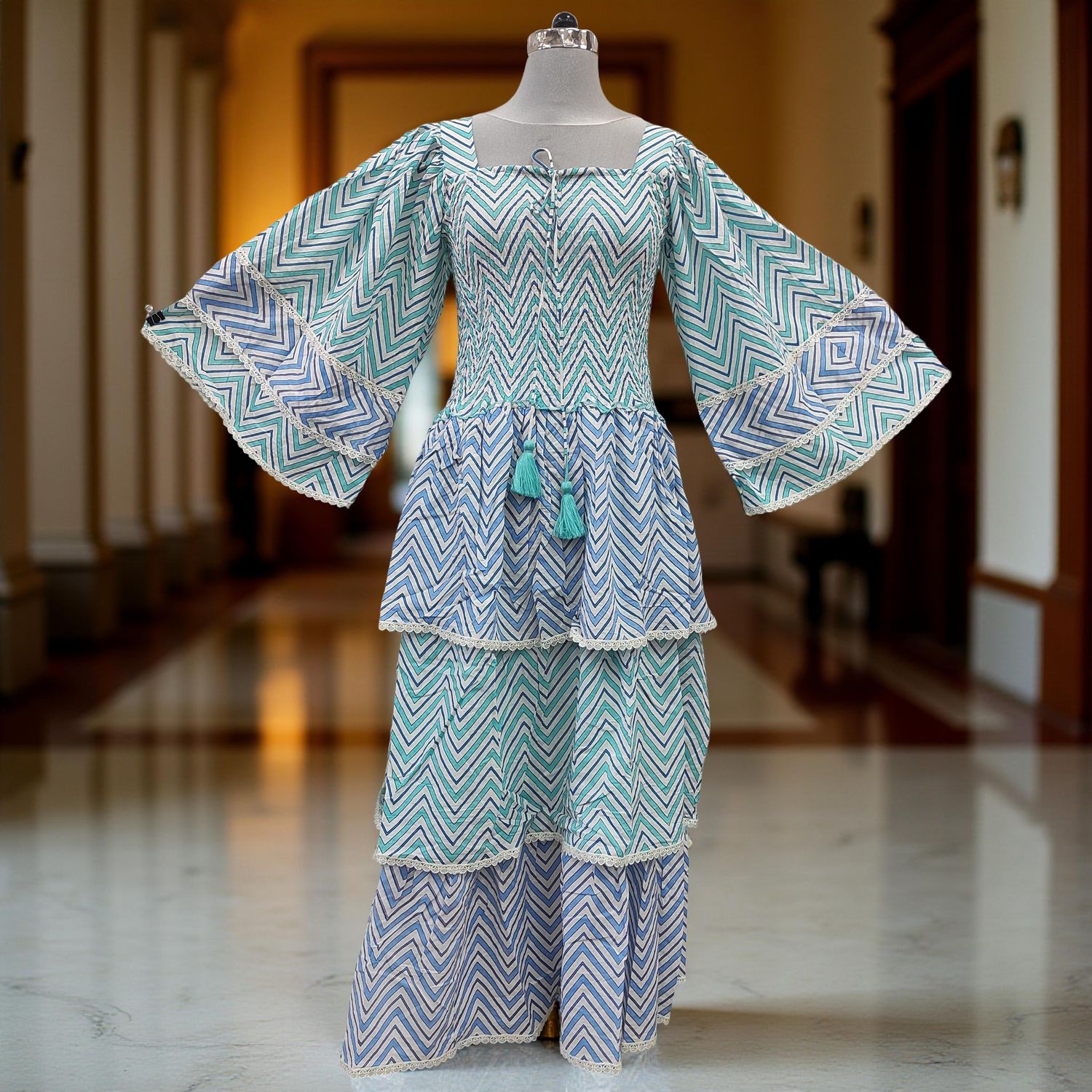 L/XL Rahima Printed Cotton Dress 57&quot; Long Jalabiya