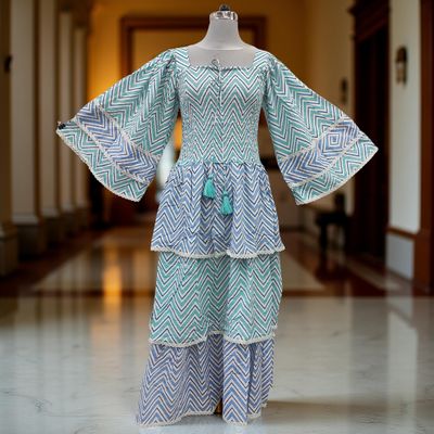 S/M Rahima Printed Cotton Dress 57&quot; Long Jalabiya