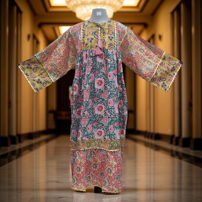 2XL/3XL Ebrah Printed Cotton Dress 56&quot; Long Jalabiya