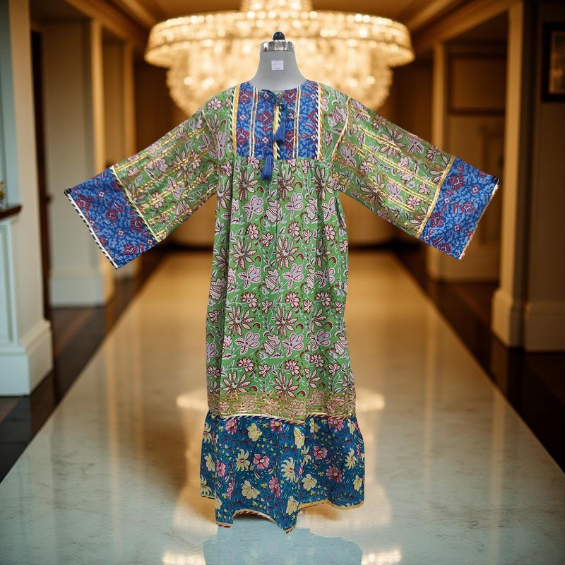 2XL/3XL Ebrah Printed Cotton Dress 56&quot; Long Jalabiya