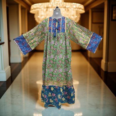 2XL/3XL Ebrah Printed Cotton Dress 56&quot; Long Jalabiya