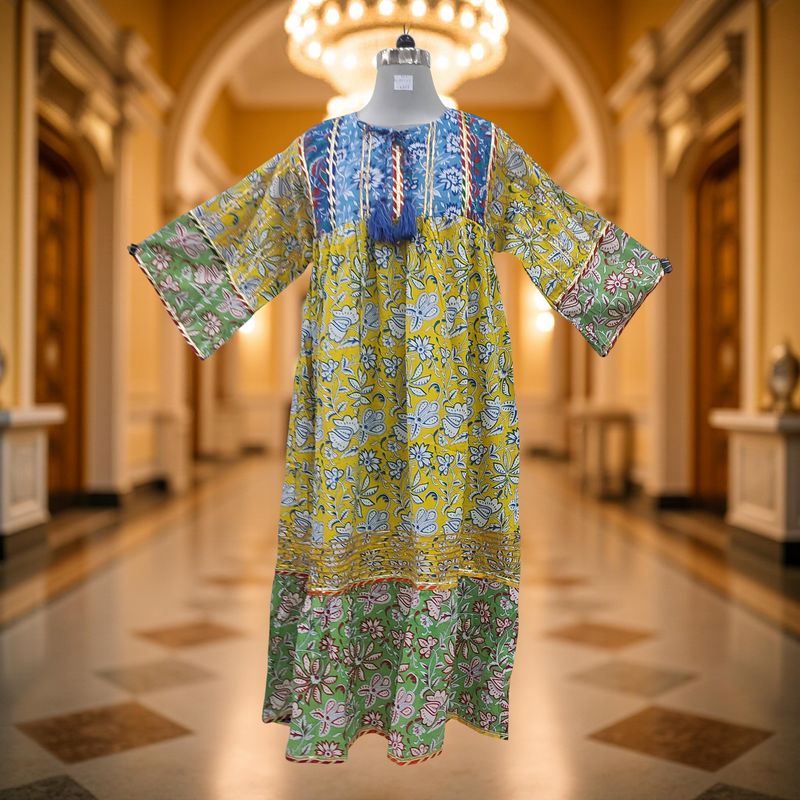 XS/S Ebrah Printed Cotton Dress 54&quot; Long Jalabiya