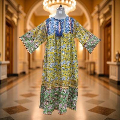 XS/S Ebrah Printed Cotton Dress 54&quot; Long Jalabiya