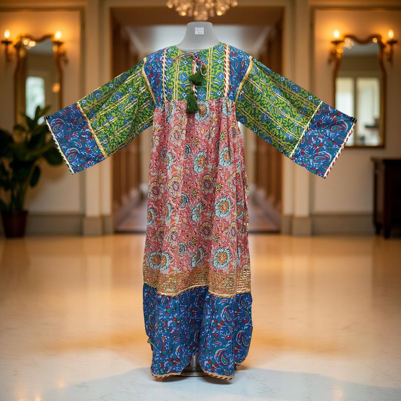 2XL/3XL Ebrah Printed Cotton Dress 56&quot; Long Jalabiya