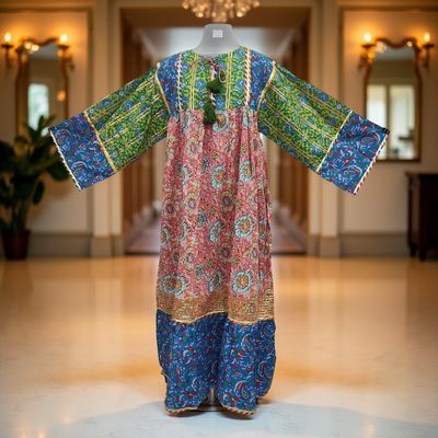 2XL/3XL Ebrah Printed Cotton Dress 56&quot; Long Jalabiya