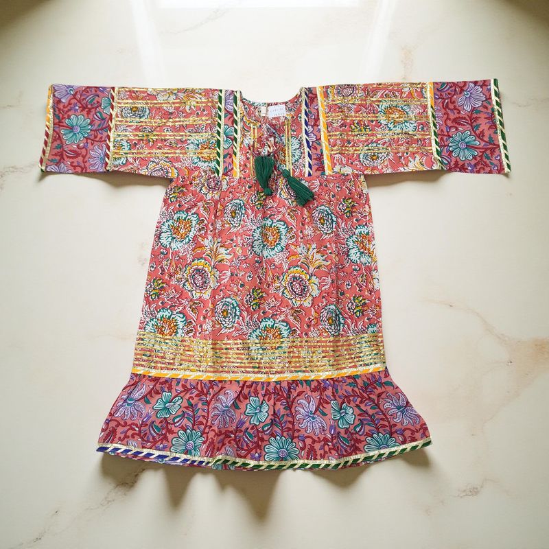 2-3 Year Ebrah Printed Cotton Girls Dress 30&quot; Long Jalabiya