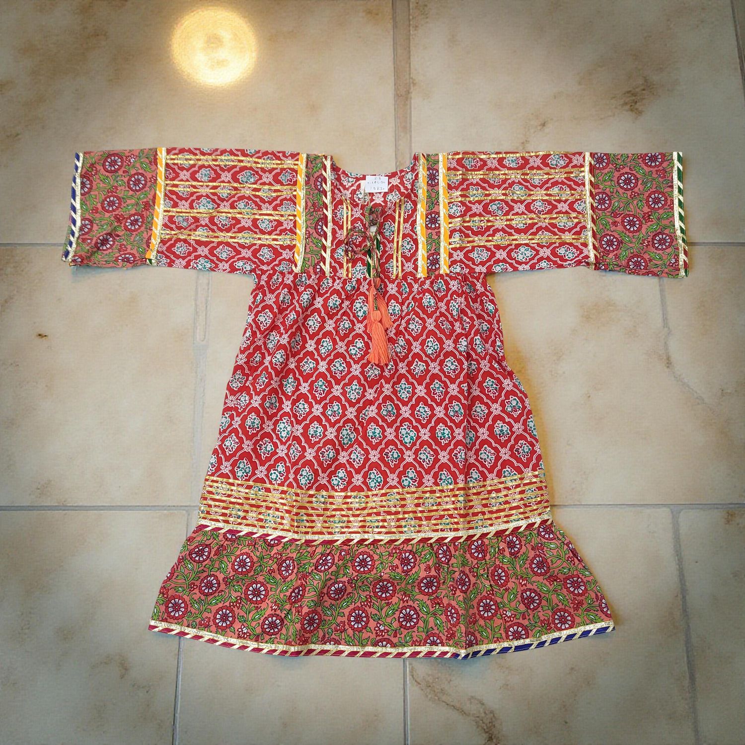2-3 Year Ebrah Printed Cotton Girls Dress 30&quot; Long Jalabiya
