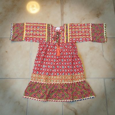 2-3 Year Ebrah Printed Cotton Girls Dress 30&quot; Long Jalabiya
