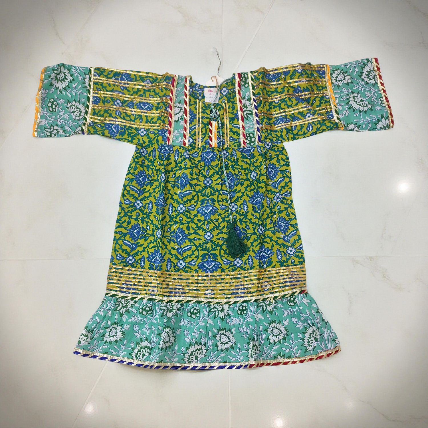 2-3 Year Ebrah Printed Cotton Girls Dress 30&quot; Long Jalabiya