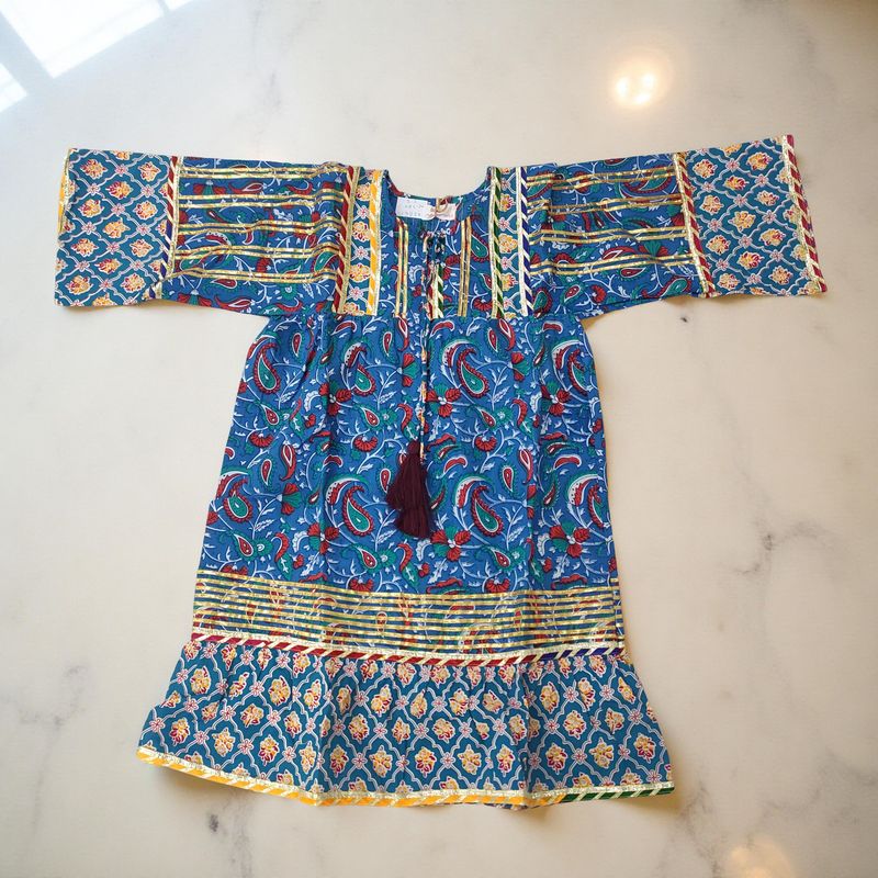 2-3 Year Ebrah Printed Cotton Girls Dress 30&quot; Long Jalabiya