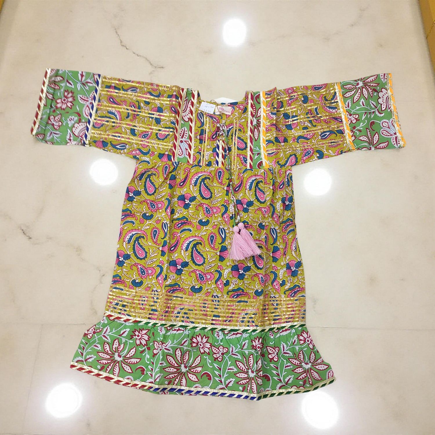 2-3 Year Ebrah Printed Cotton Girls Dress 30&quot; Long Jalabiya