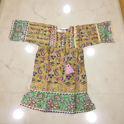2-3 Year Ebrah Printed Cotton Girls Dress 30&quot; Long Jalabiya