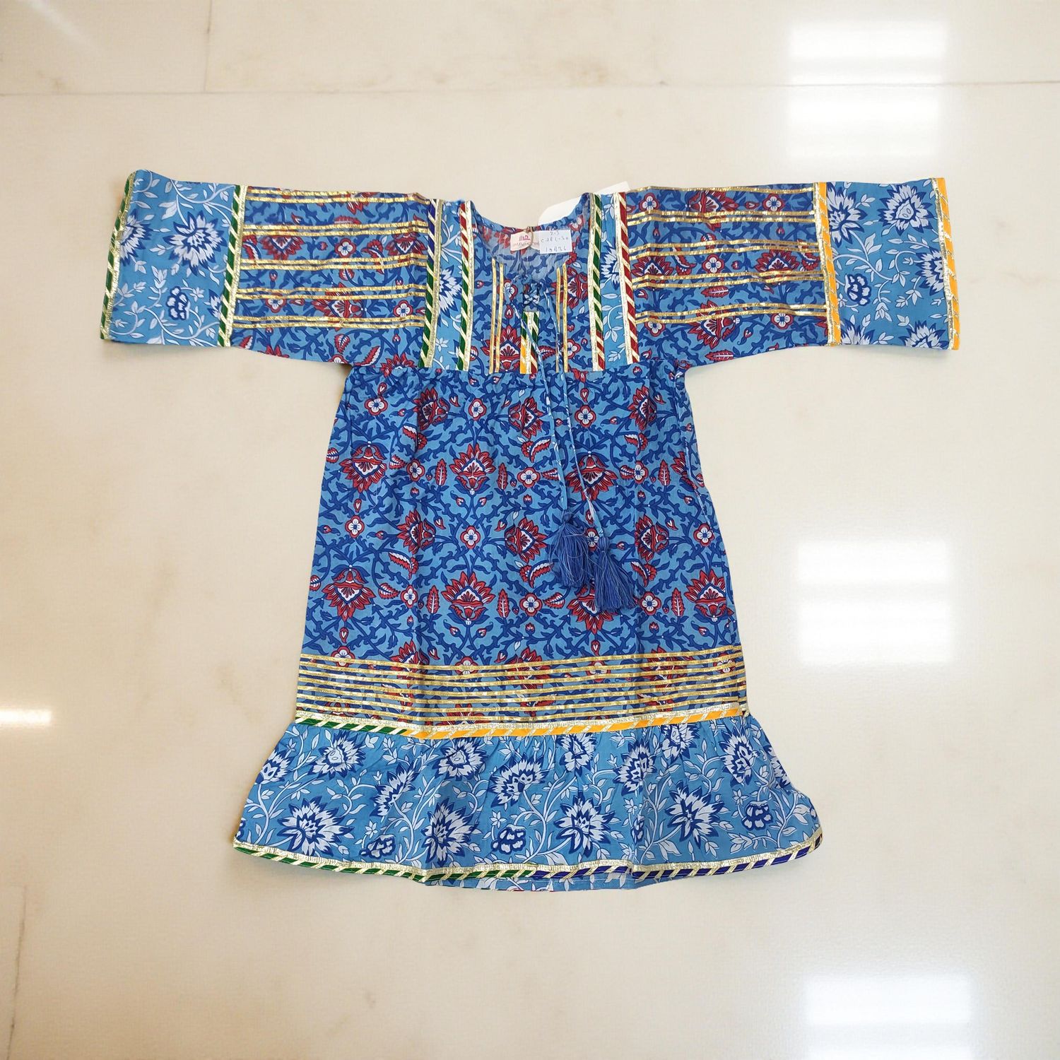 2-3 Year Ebrah Printed Cotton Girls Dress 30&quot; Long Jalabiya