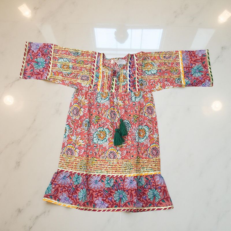 2-3 Year Ebrah Printed Cotton Girls Dress 30&quot; Long Jalabiya