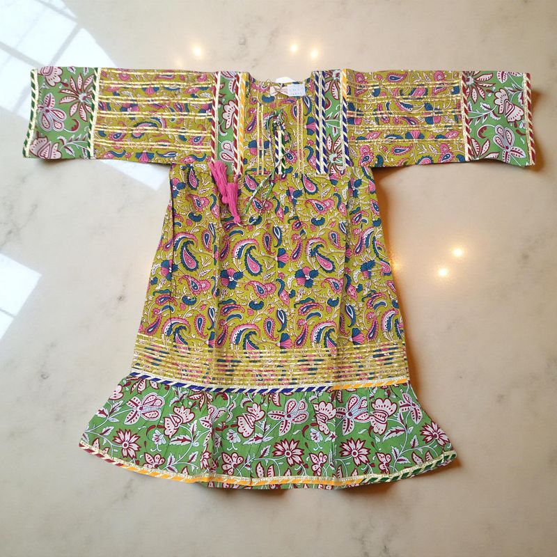4-5 Year Ebrah Printed Cotton Girls Dress 34&quot; Long Jalabiya