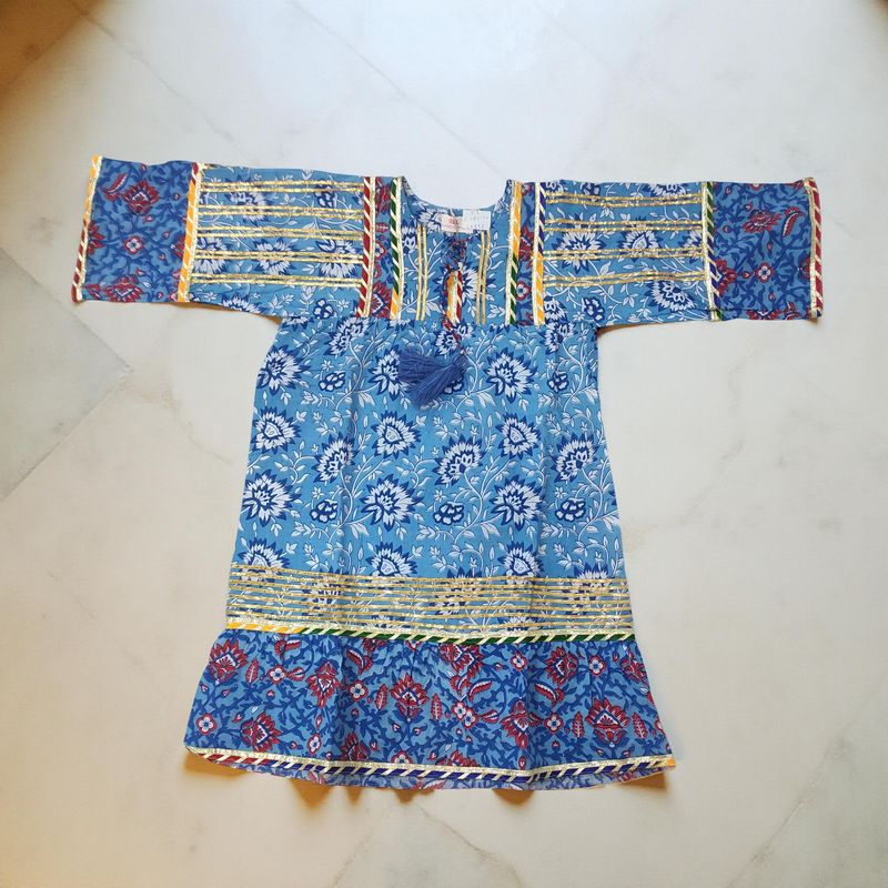 2-3 Year Ebrah Printed Cotton Girls Dress 30&quot; Long Jalabiya