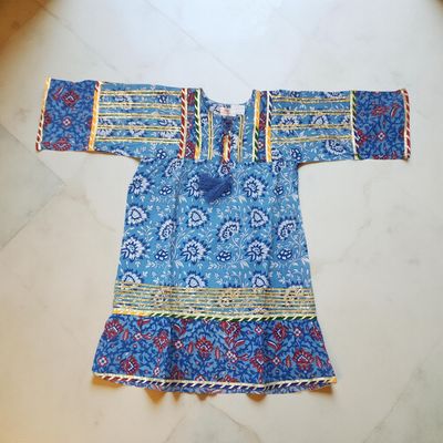2-3 Year Ebrah Printed Cotton Girls Dress 30&quot; Long Jalabiya