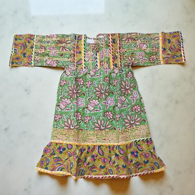 4-5 Year Ebrah Printed Cotton Girls Dress 34&quot; Long Jalabiya