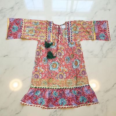 4-5 Year Ebrah Printed Cotton Girls Dress 34&quot; Long Jalabiya