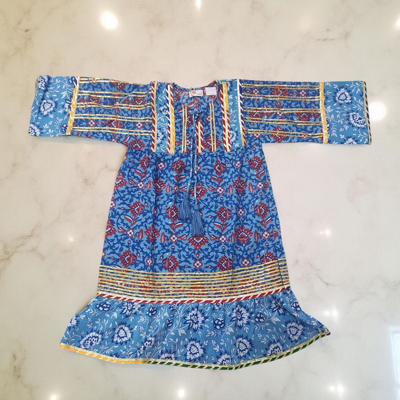 4-5 Year Ebrah Printed Cotton Girls Dress 34&quot; Long Jalabiya